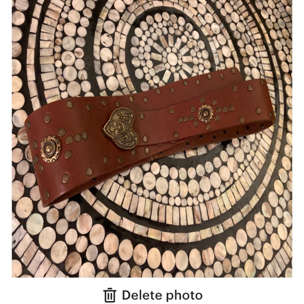 Vintage leather boho belt studded w hardware 31 inches to 38 inches